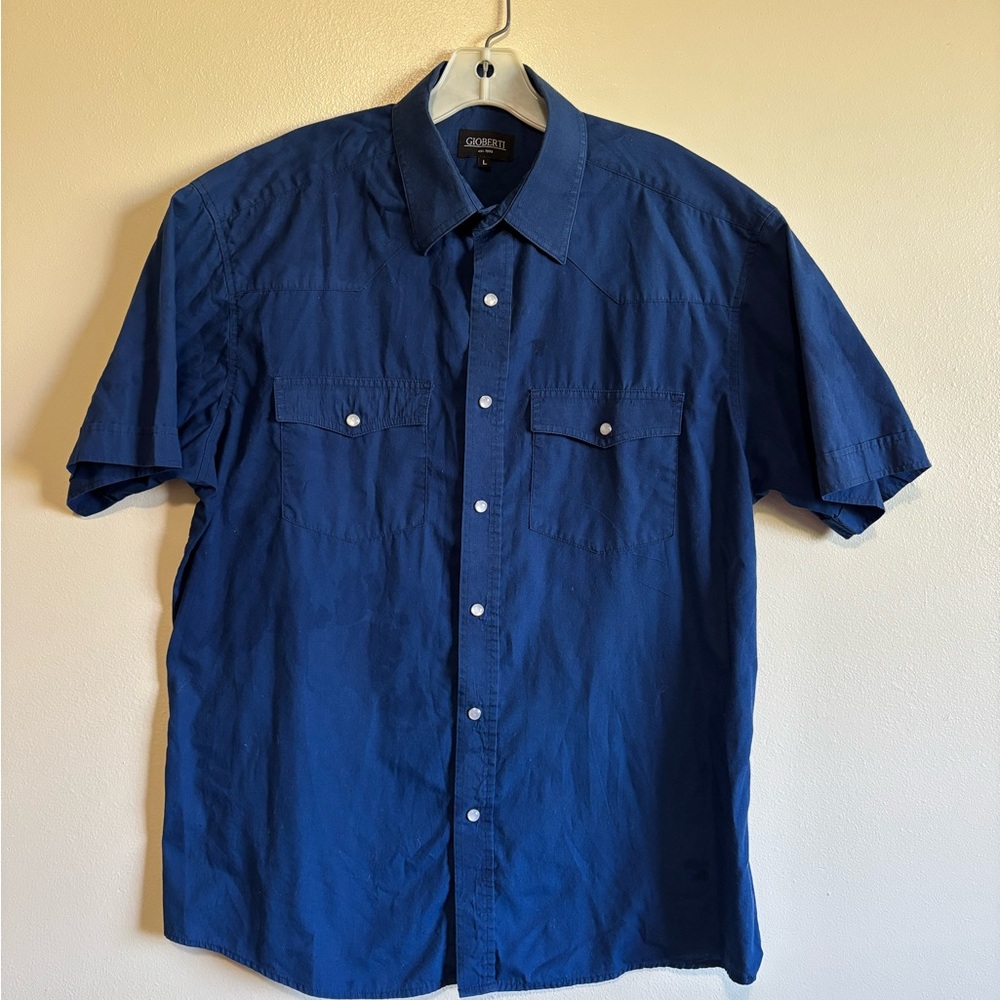 Navy Blue Casual Button Down Shirt with Classic Collar